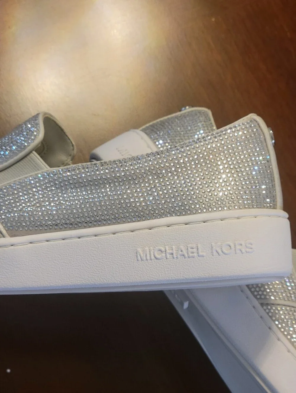 Michael Kors,Sparkling Silver Rhineston Slip-On Sneakers - Women Size 8M.